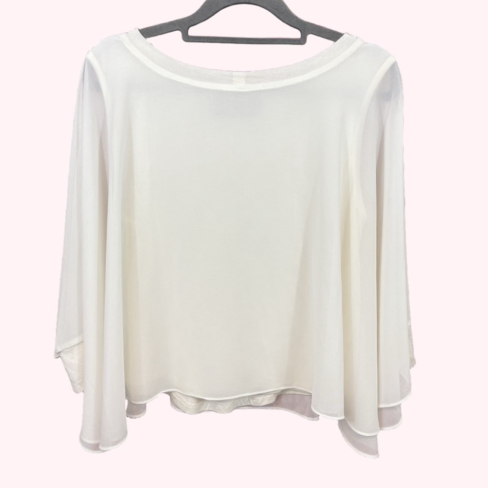 Women’s Sunday in Brooklyn Cream Sheer Batwing Blouse with Lining Petite Size S